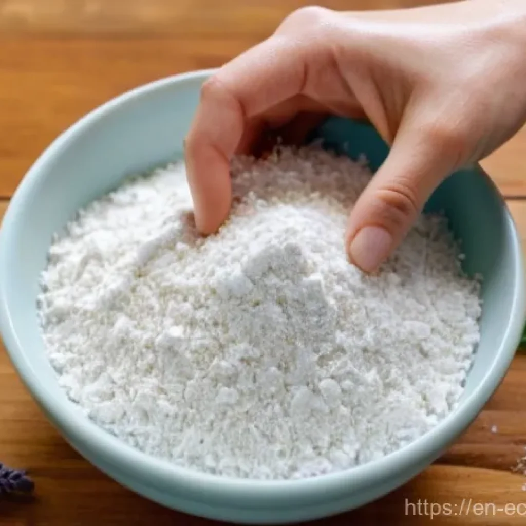 유기농 재료로 만드는 세제 제조법 - **Prompt:** A close-up shot of an adult's hands, wearing comfortable, simple clothing with sleeves r...