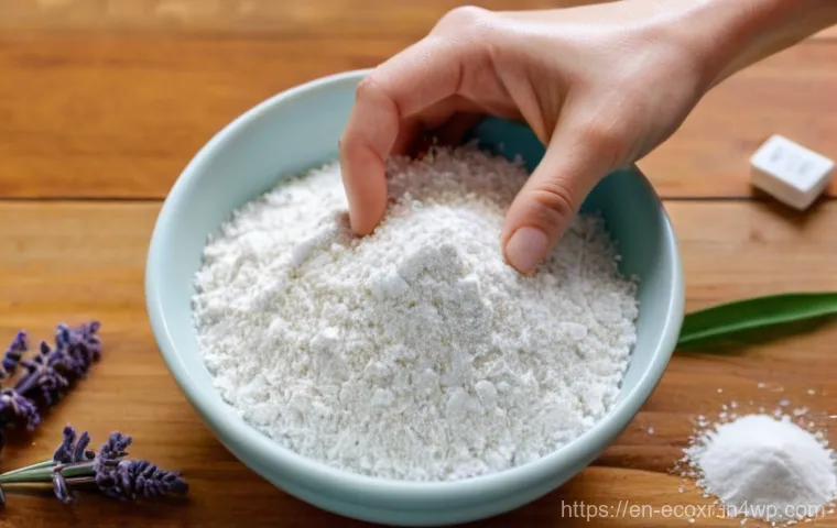 유기농 재료로 만드는 세제 제조법 - **Prompt:** A close-up shot of an adult's hands, wearing comfortable, simple clothing with sleeves r...