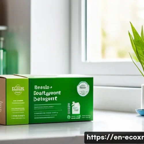 친환경 세제의 장기적인 환경적 영향 - A bright, modern kitchen scene showcasing eco-friendly detergent packaging on a countertop: biodegra...