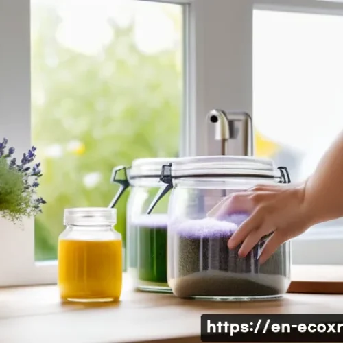 Home 28 DIY 친환경 세제의 성장 추세 - A bright, modern kitchen scene showing a person carefully mixing natural ingredients on a wooden cou...